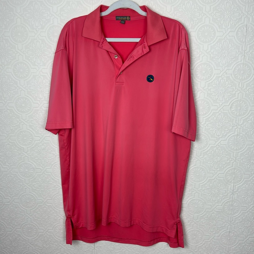 Peter Millar Golf Summer Comfort Shirt Polo Coral Red Office Large Breathable